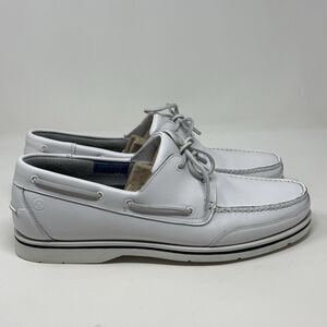 Rockport Boat Deck Shoes Mens 15 W Wide White Blue Leather Casual Preppy Mocs